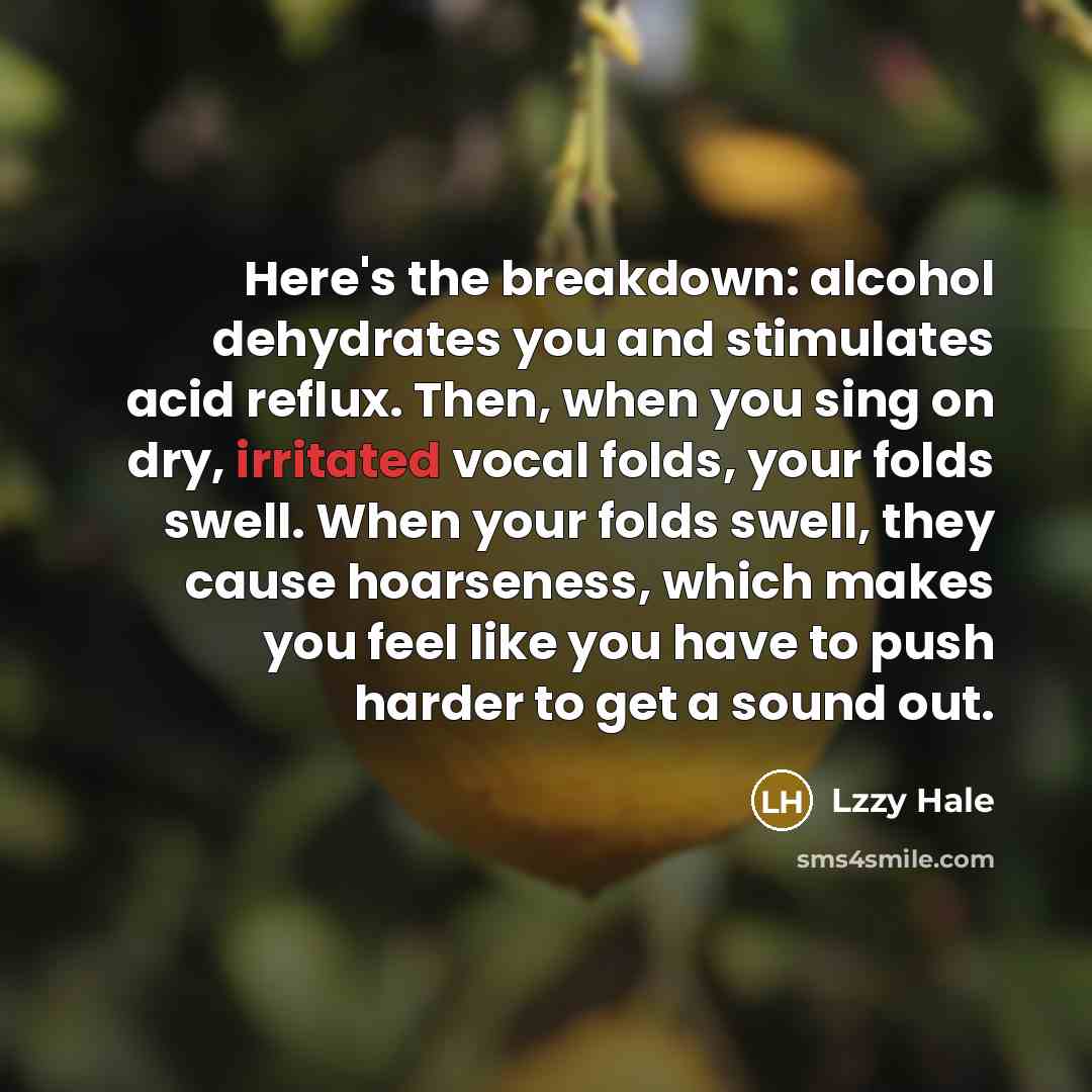 “Here's the breakdown: alcohol dehydrates you and stimulates acid reflux.…” quote by Lzzy Hale