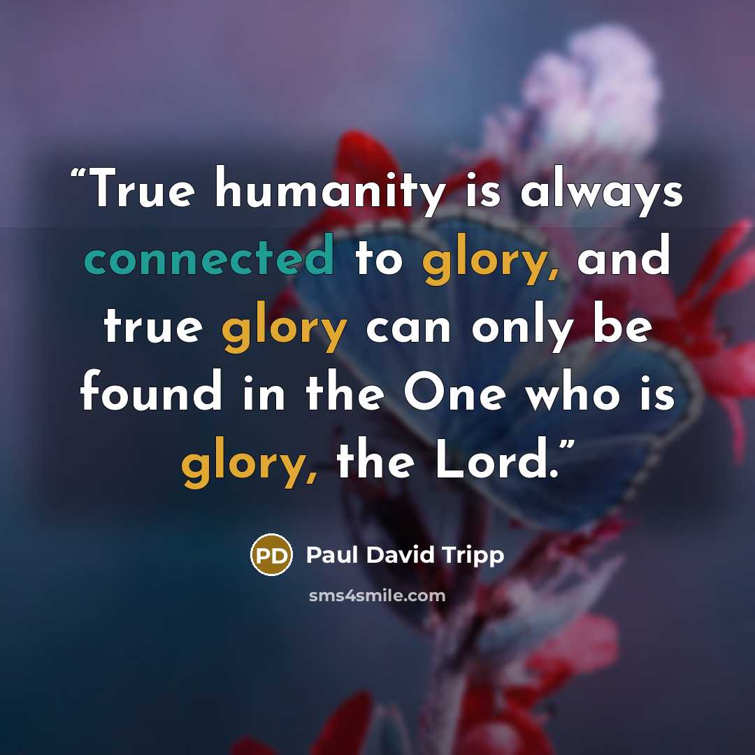 “True humanity is always connected to glory, and true glory can only be found in the One who is glory, the Lord.” quote by Paul David Tripp