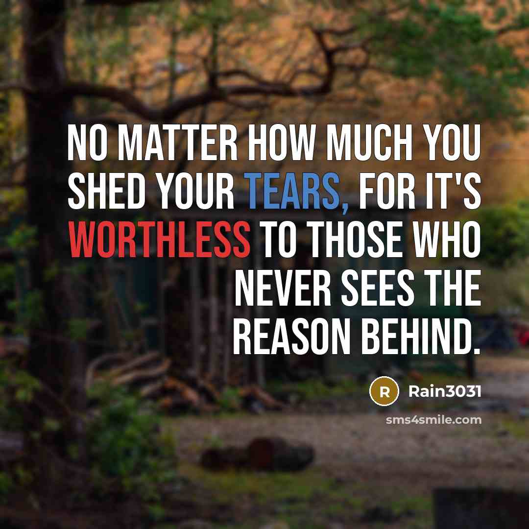 “No matter how much you shed your tears, for it's worthless to those who never sees the reason behind.” quote by Rain3031