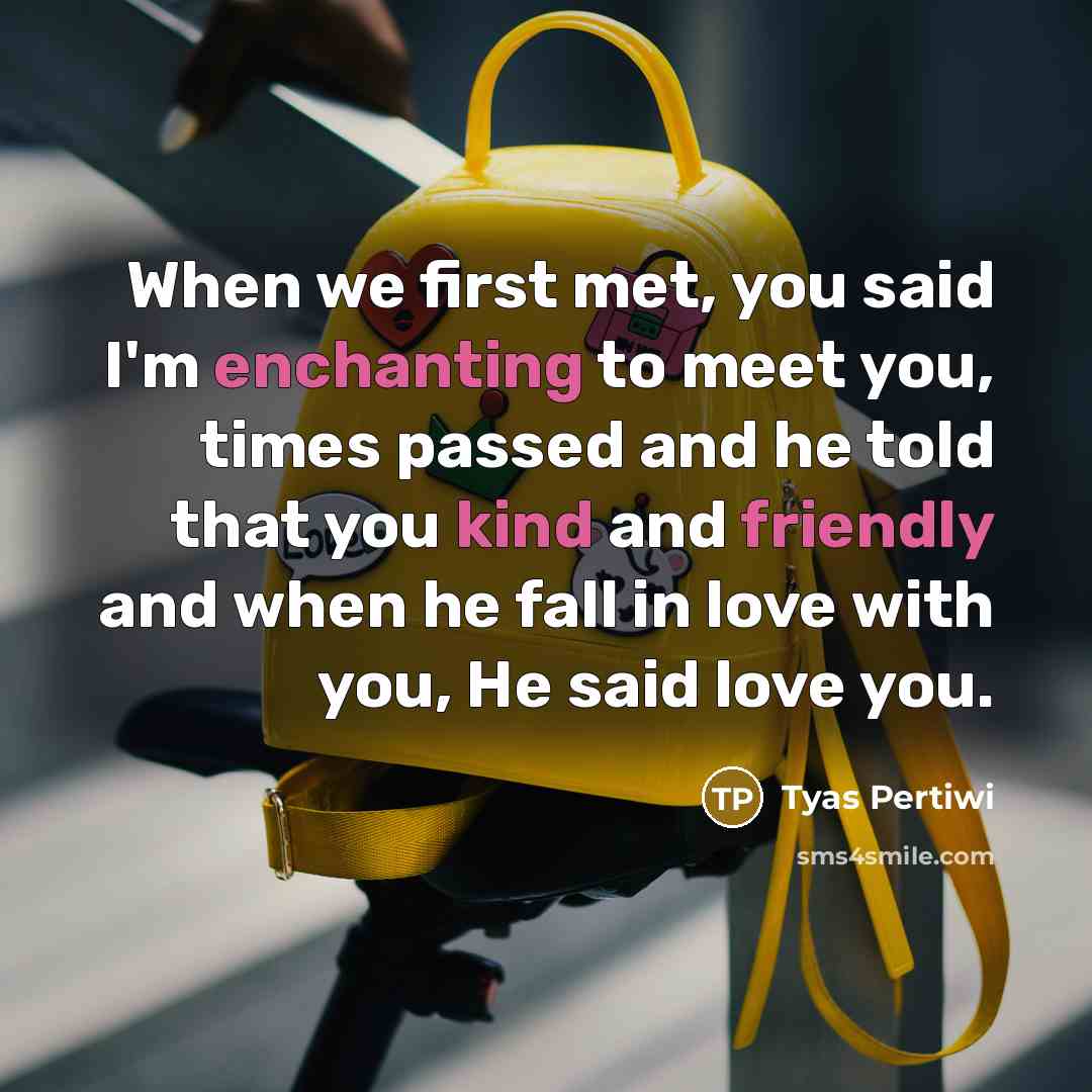 “When we first met, you said I'm enchanting to meet…” quote by Tyas Pertiwi