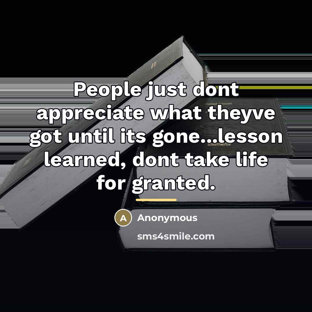 “People just dont appreciate what theyve got until its gone...lesson…” quote by Anonymous