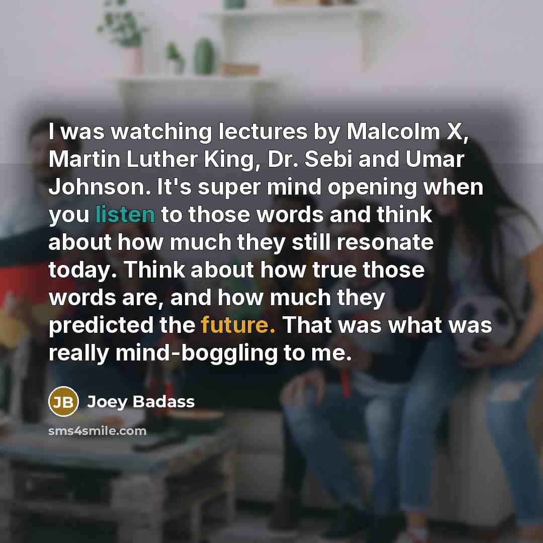 “I was watching lectures by Malcolm X, Martin Luther King,…” quote by Joey Badass