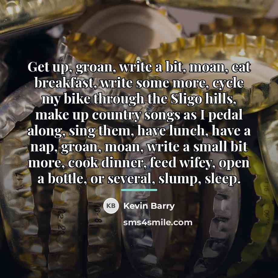 “Get up, groan, write a bit, moan, eat breakfast, write…” quote by Kevin Barry
