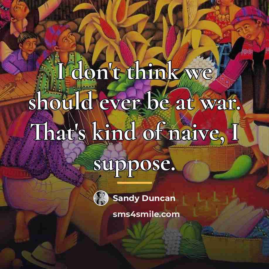 “I don't think we should ever be at war. That's…” quote by Sandy Duncan