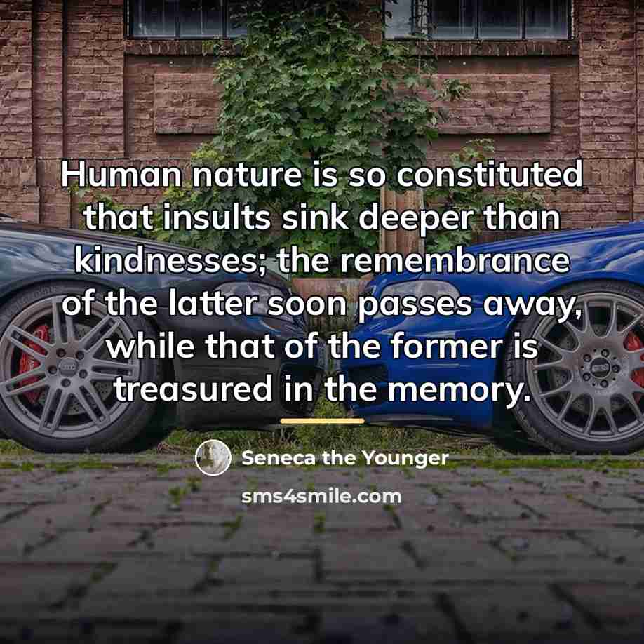 “Human nature is so constituted that insults sink deeper than…” quote by Seneca the Younger