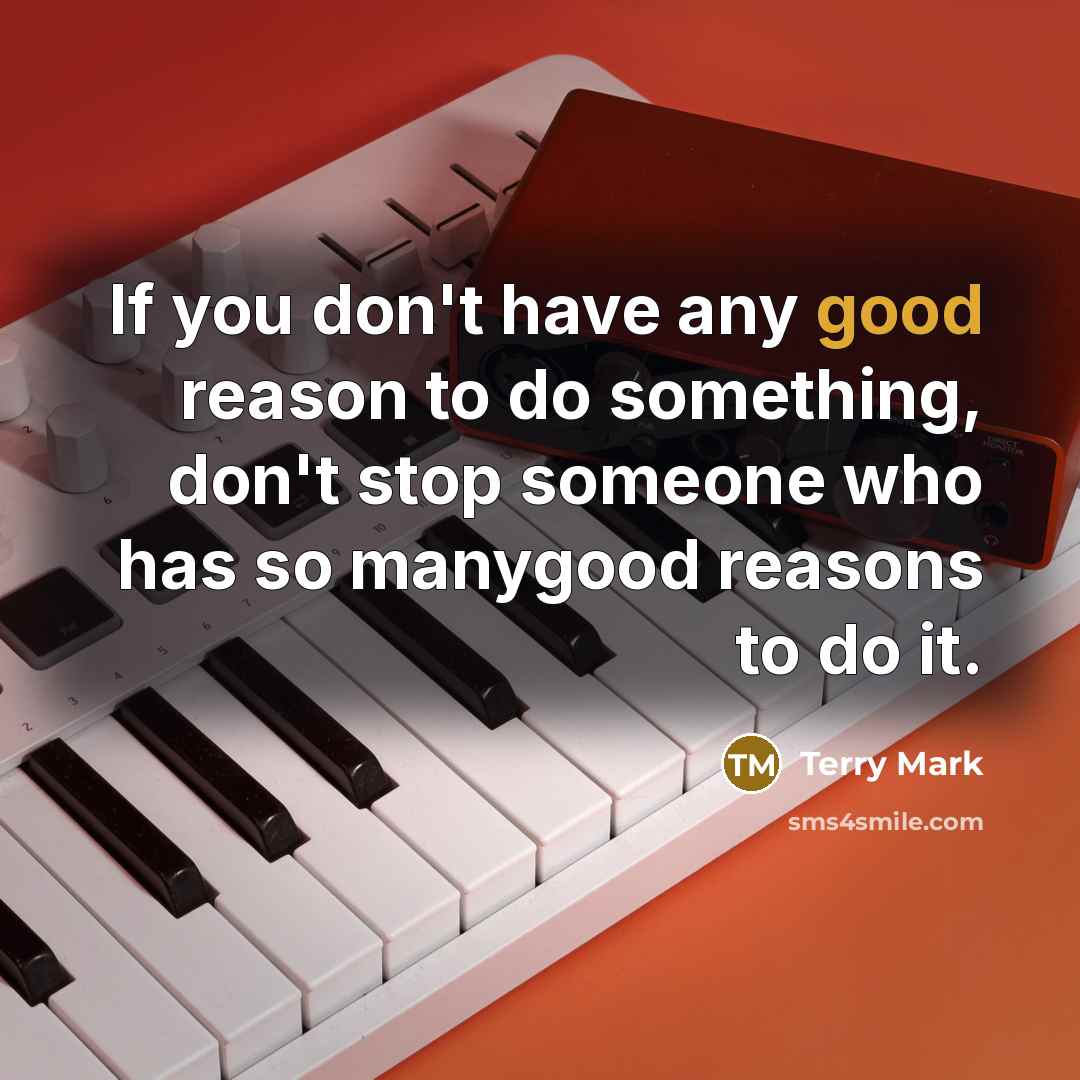 “If you don't have any good reason to do something, don't stop someone who has so manygood reasons to do it.” quote by Terry Mark