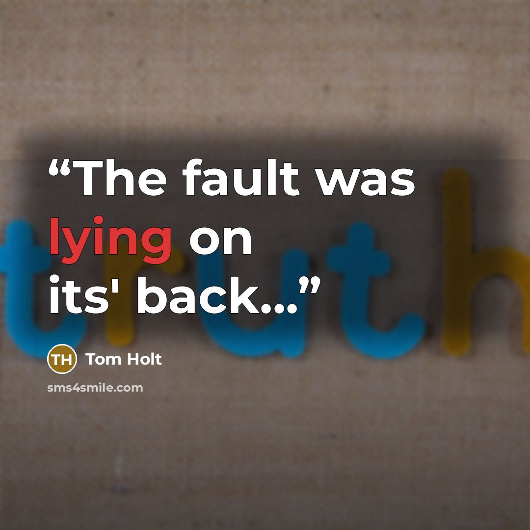 “The fault was lying on its' back...” quote by Tom Holt