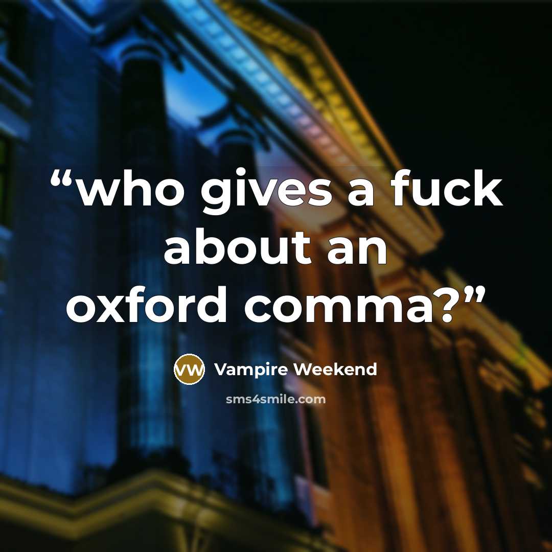 “who gives a fuck about an oxford comma?” quote by Vampire Weekend