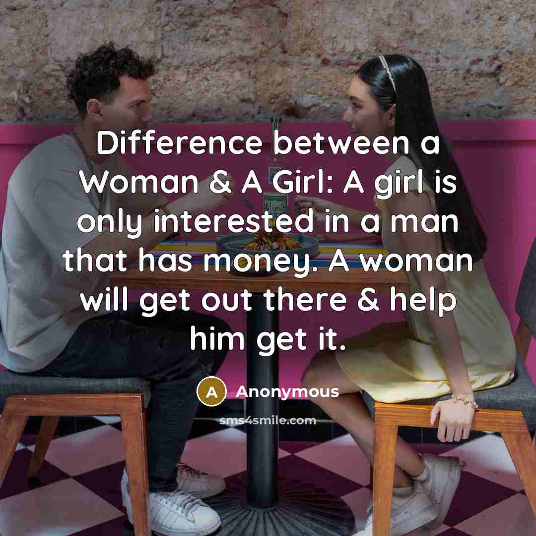 “Difference between a Woman & A Girl: A girl is…” quote by Anonymous