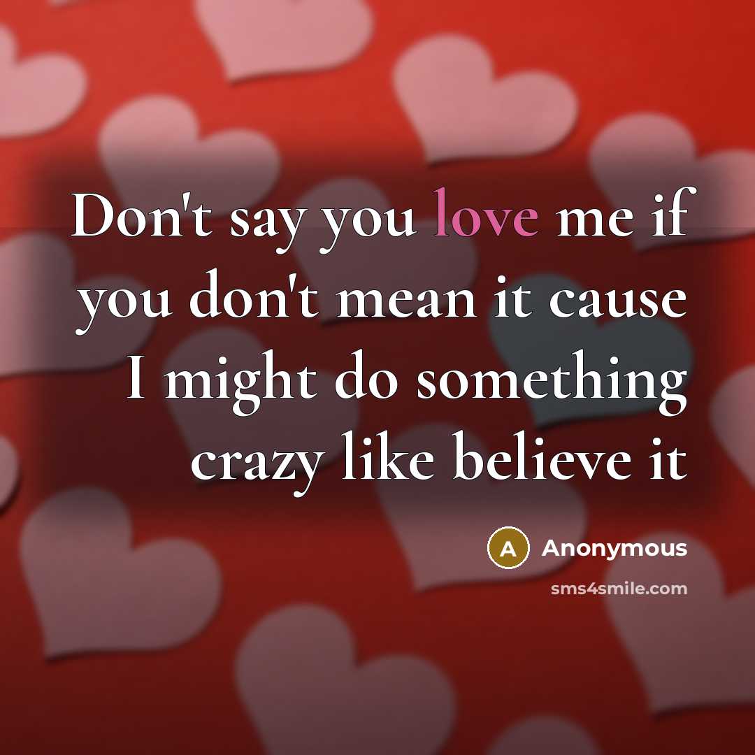 “Don't say you love me if you don't mean it cause I might do something crazy like believe it” quote by Anonymous