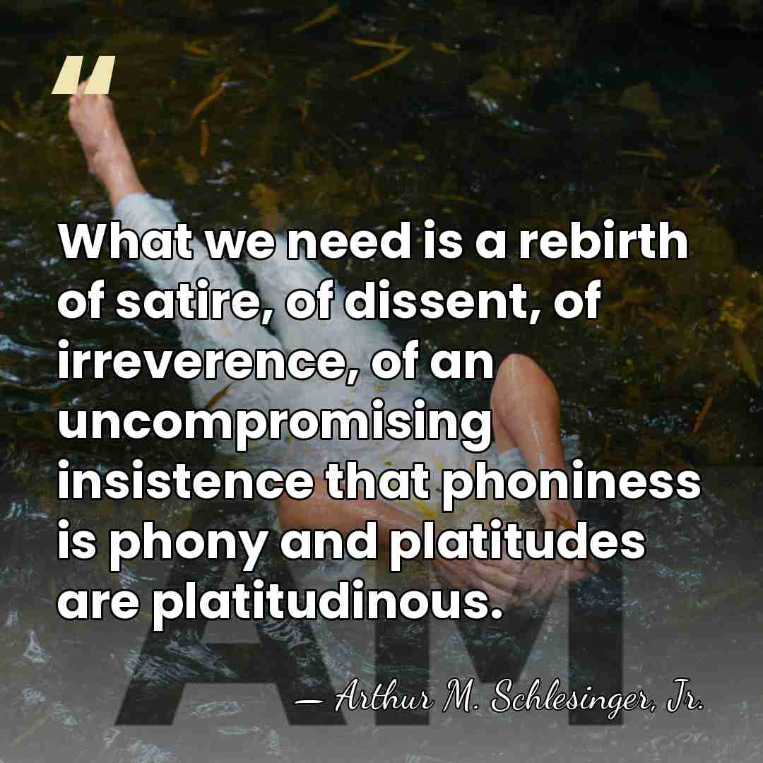 What we need is a rebirth of satire, of dissent, of irreverence,&hellip; - Arthur M. Schlesinger, Jr.