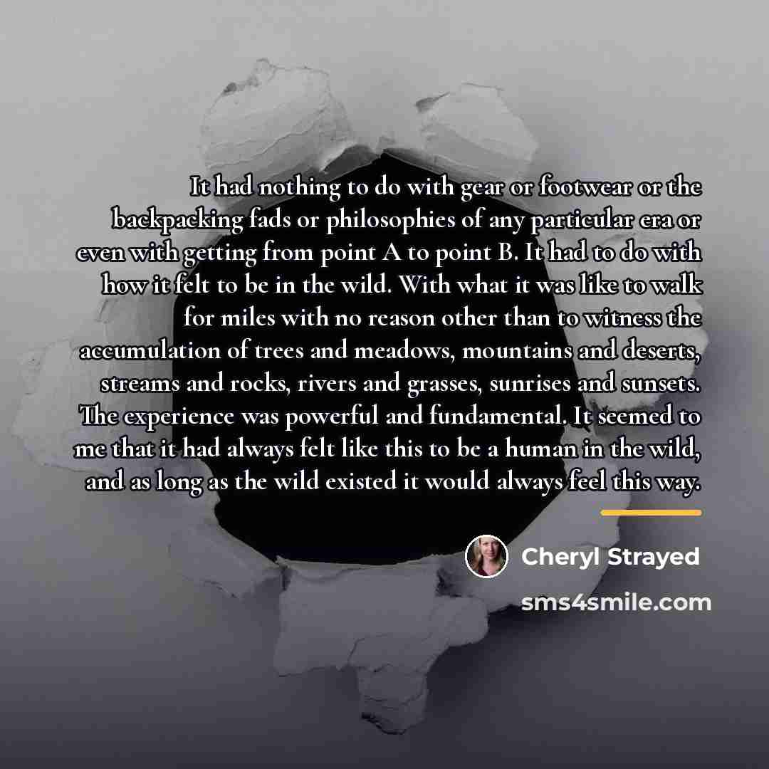 “It had nothing to do with gear or footwear or…” quote by Cheryl Strayed