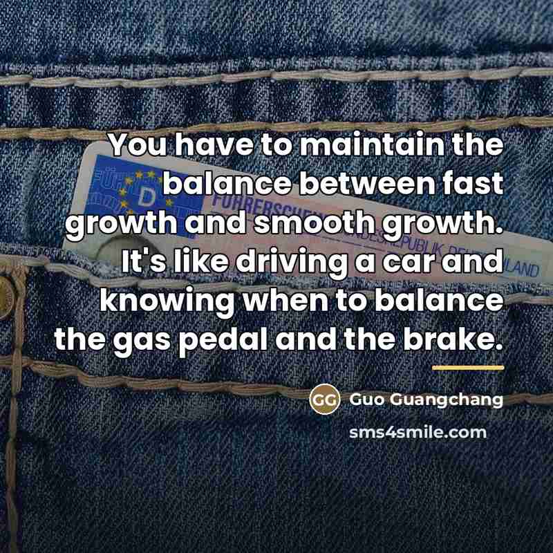“You have to maintain the balance between fast growth and…” quote by Guo Guangchang
