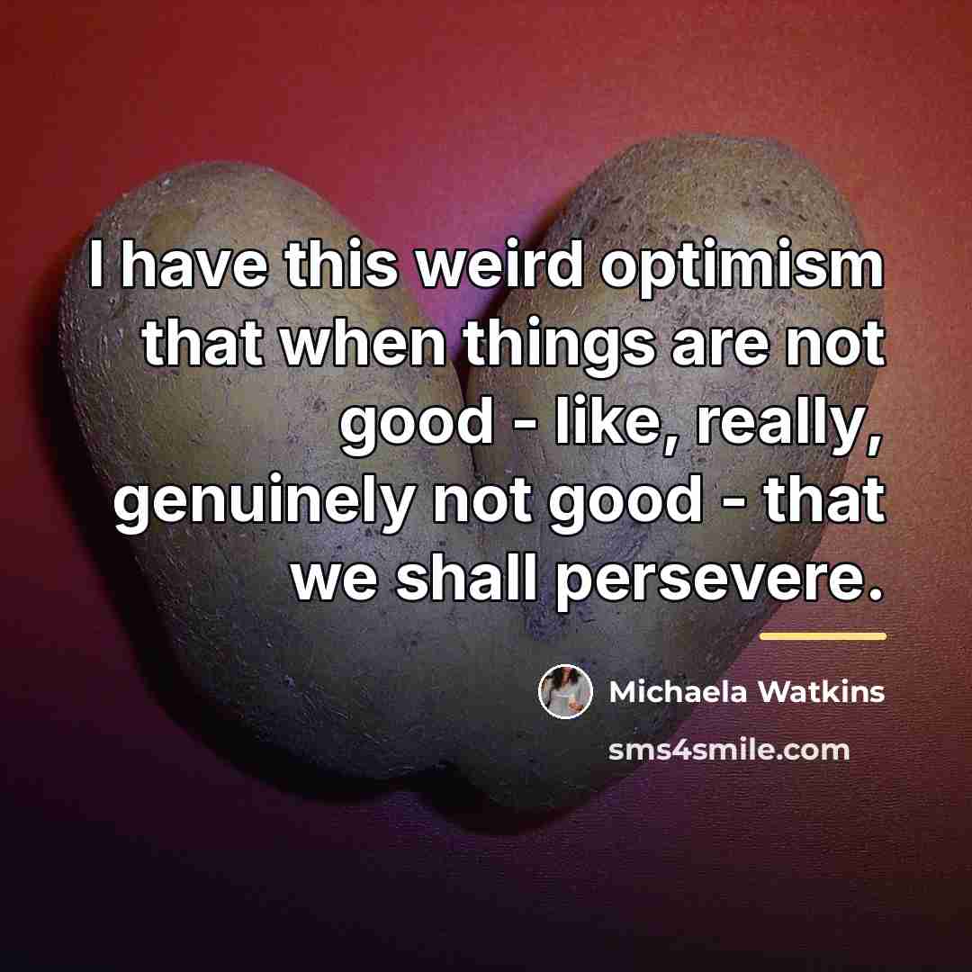 “I have this weird optimism that when things are not…” quote by Michaela Watkins