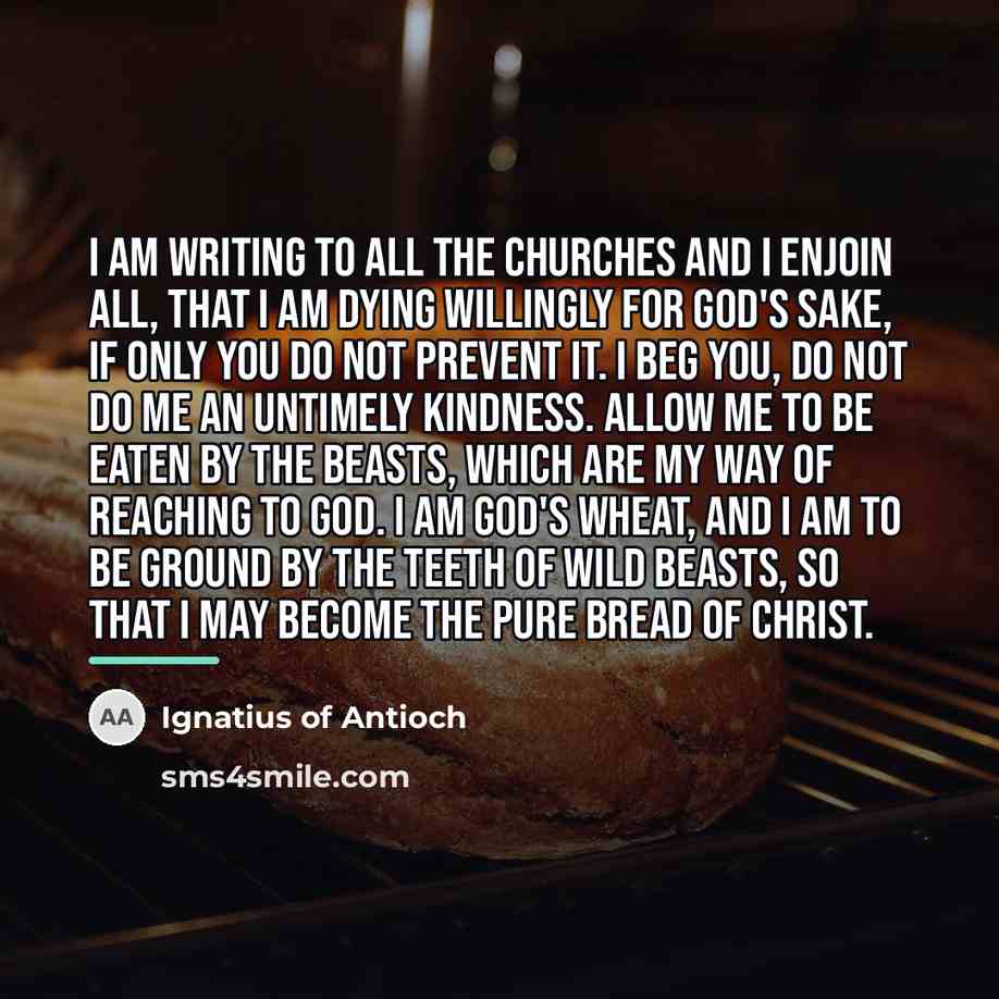 “I am writing to all the Churches and I enjoin…” quote by Ignatius of Antioch