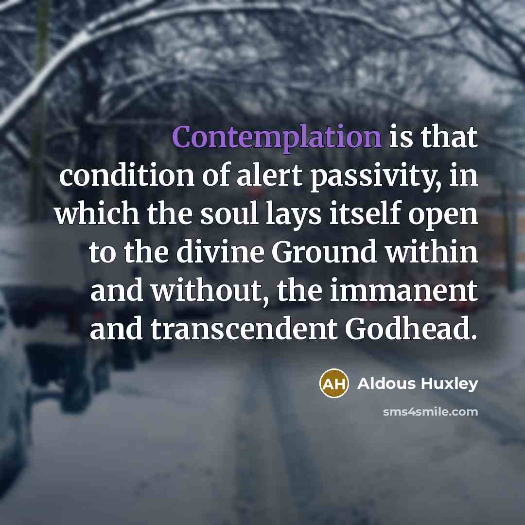 “Contemplation is that condition of alert passivity, in which the…” quote by Aldous Huxley
