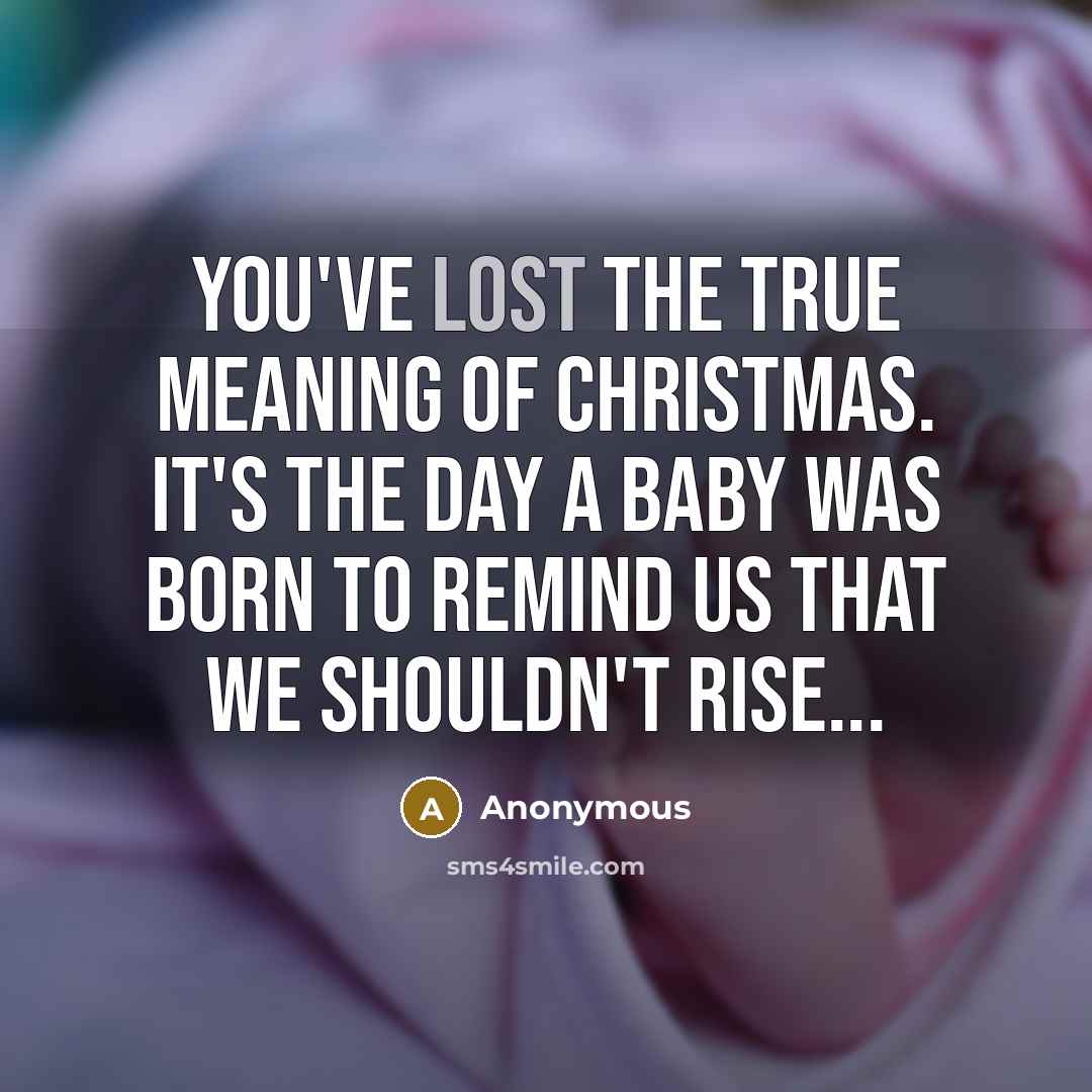 “You've lost the true meaning of Christmas. It's the day a baby was born to remind us that we shouldn't rise...” quote by Anonymous