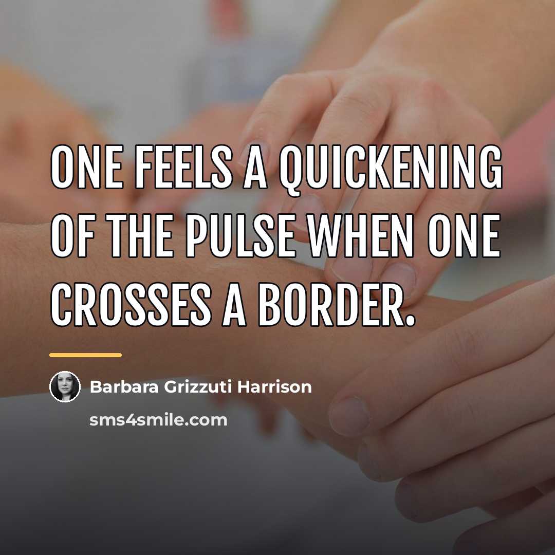 “One feels a quickening of the pulse when one crosses…” quote by Barbara Grizzuti Harrison