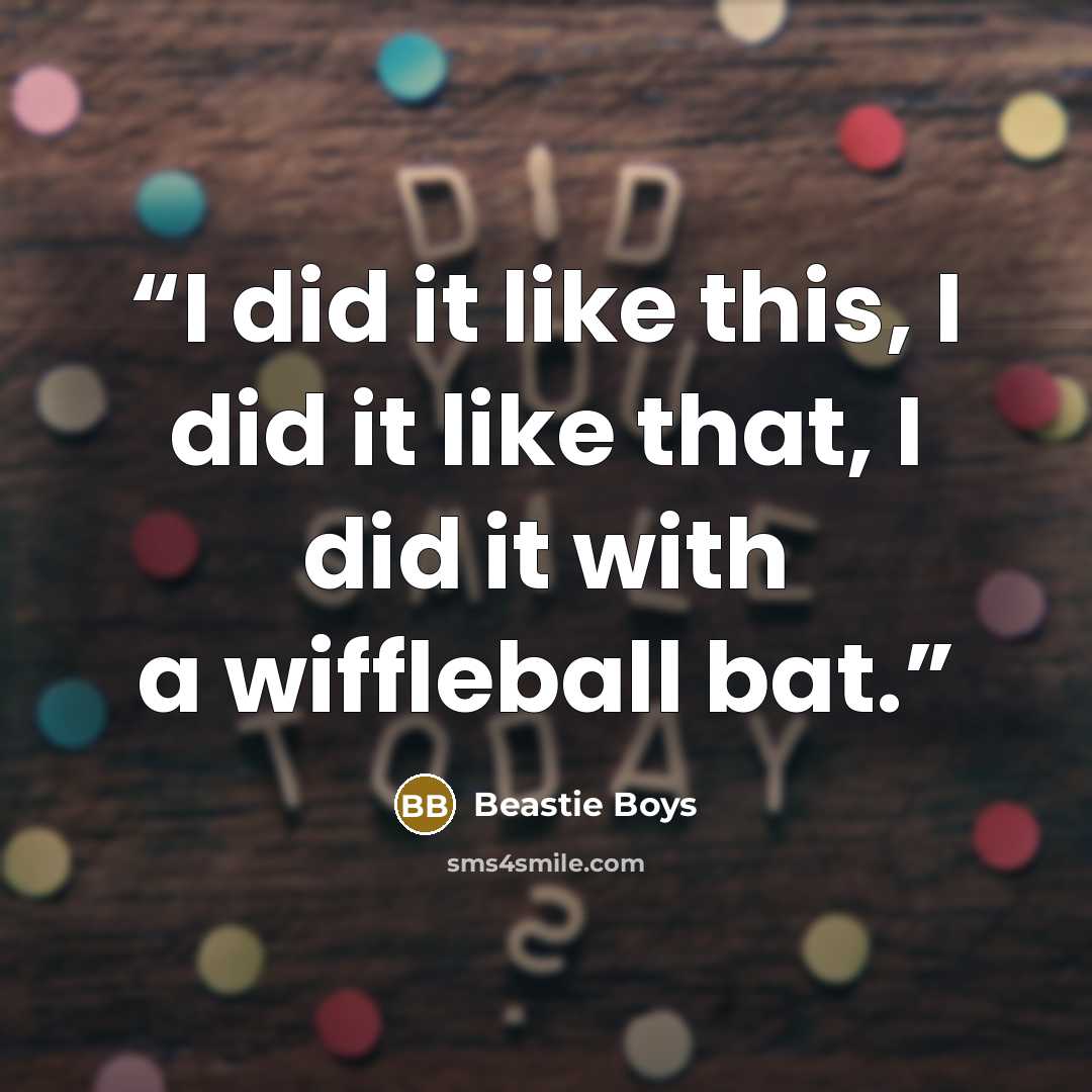 “I did it like this, I did it like that, I did it with a wiffleball bat.” quote by Beastie Boys