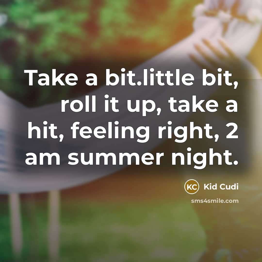 “Take a bit.little bit, roll it up, take a hit, feeling right, 2 am summer night.” quote by Kid Cudi