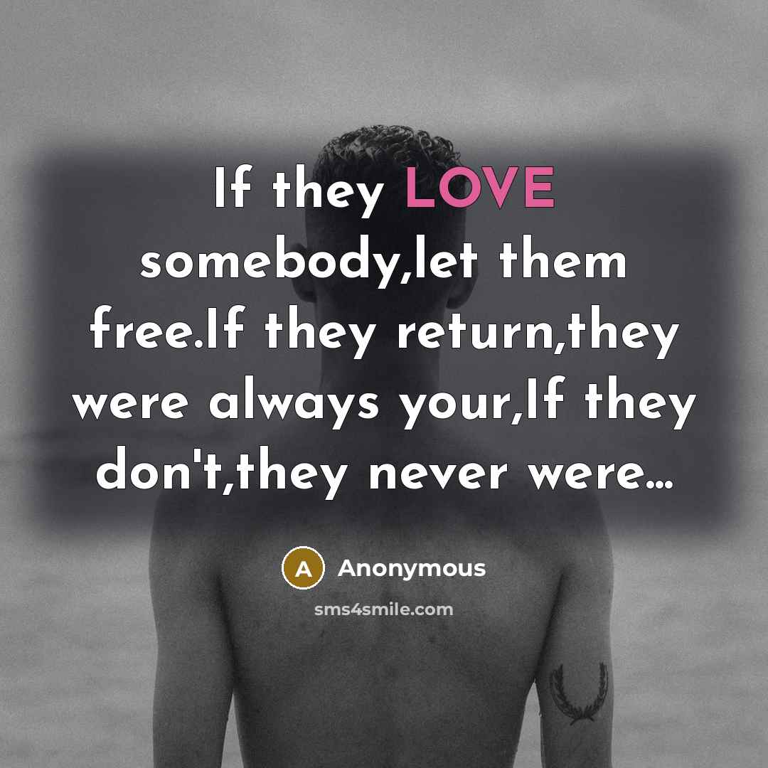 “If they LOVE somebody,let them free.If they return,they were always your,If they don't,they never were...” quote by Anonymous