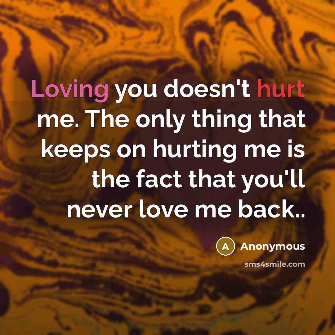 “Loving you doesn't hurt me. The only thing that keeps…” quote by Anonymous