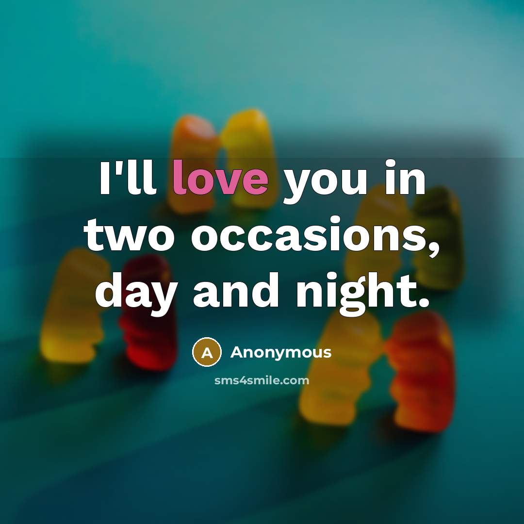 “I'll love you in two occasions, day and night.…” quote by Anonymous