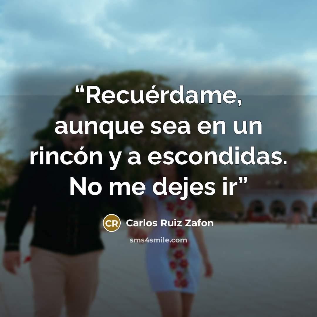 “Recuérdame, aunque sea en un rincón y a escondidas. No me dejes ir” quote by Carlos Ruiz Zafón