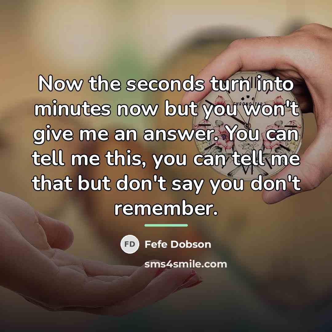 “Now the seconds turn into minutes now but you won't…” quote by Fefe Dobson