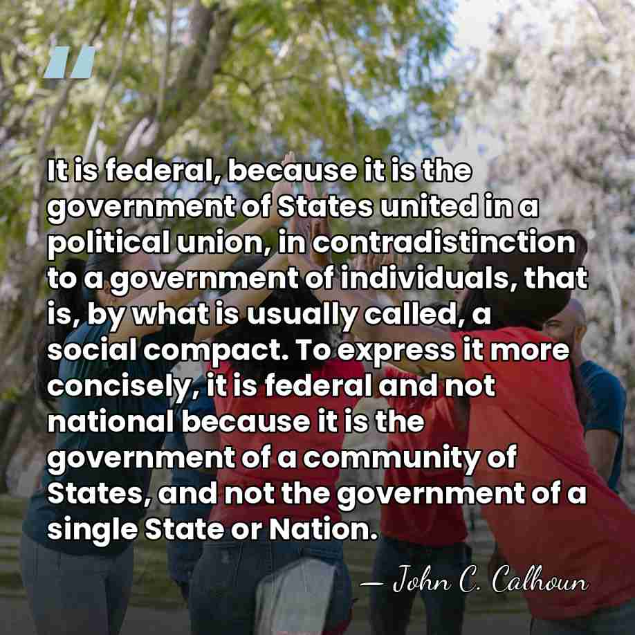 It is federal, because it is the government of States united in&hellip; - John C. Calhoun