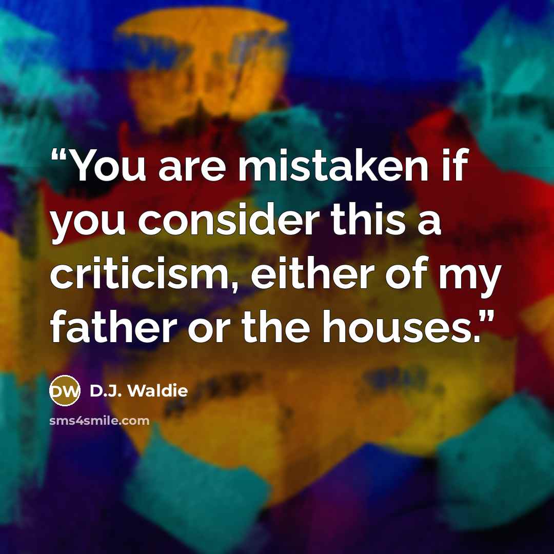 “You are mistaken if you consider this a criticism, either of my father or the houses.” quote by D.J. Waldie
