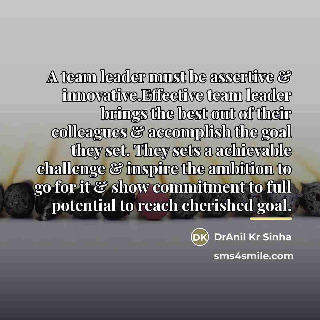 “A team leader must be assertive & innovative.Effective team leader…” quote by DrAnil Kr Sinha