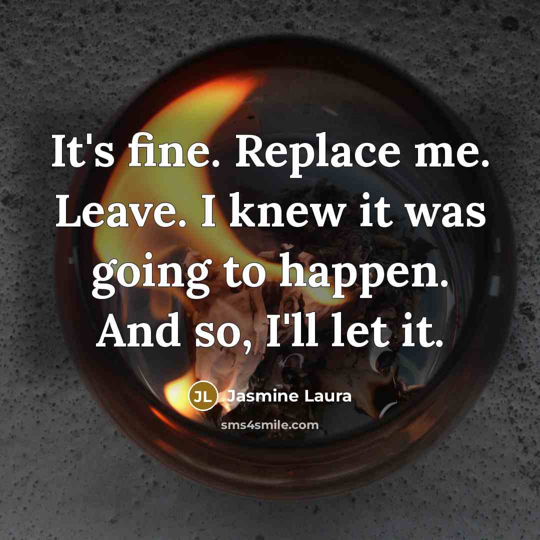 “It's fine. Replace me. Leave. I knew it was going…” quote by Jasmine Laura