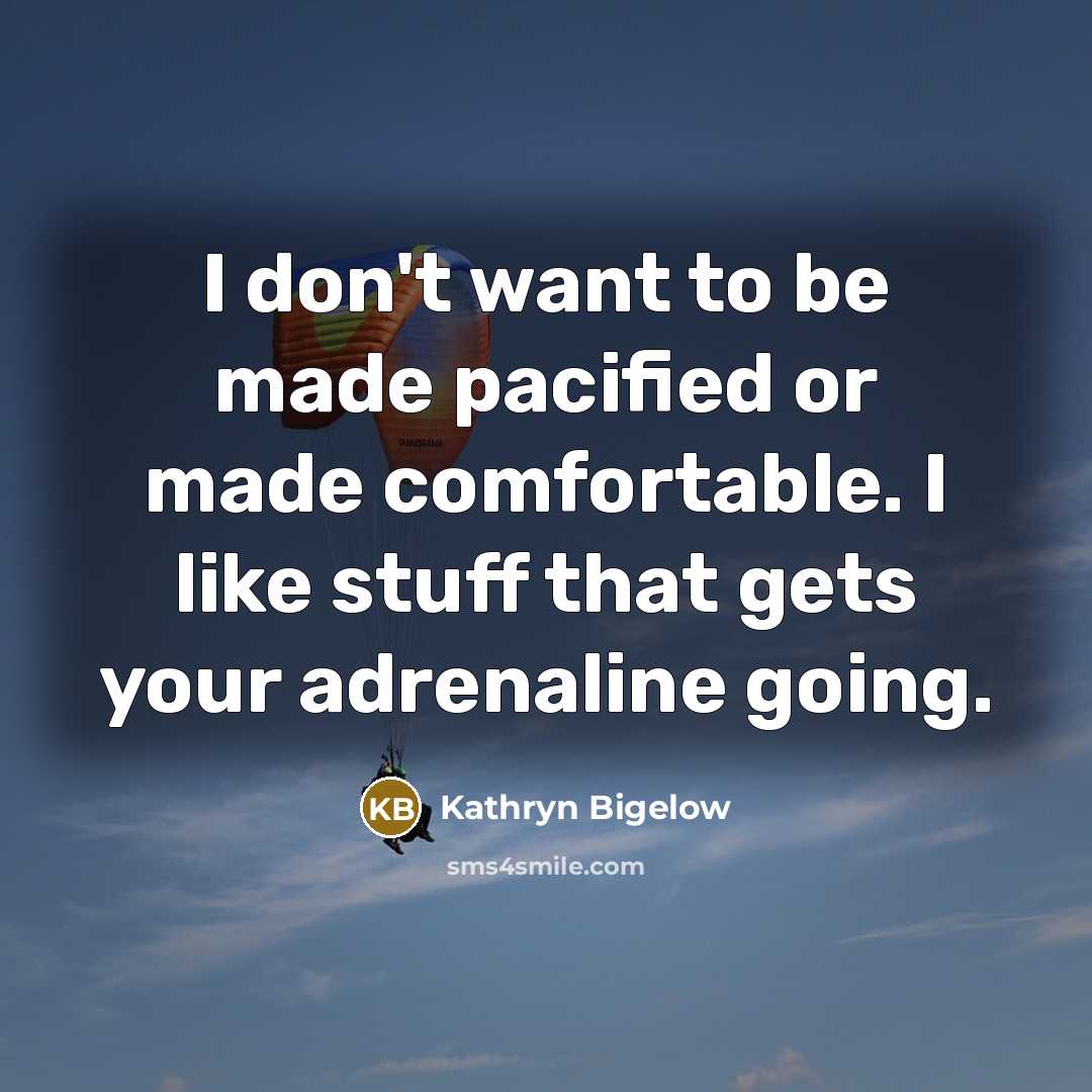 “I don't want to be made pacified or made comfortable.…” quote by Kathryn Bigelow