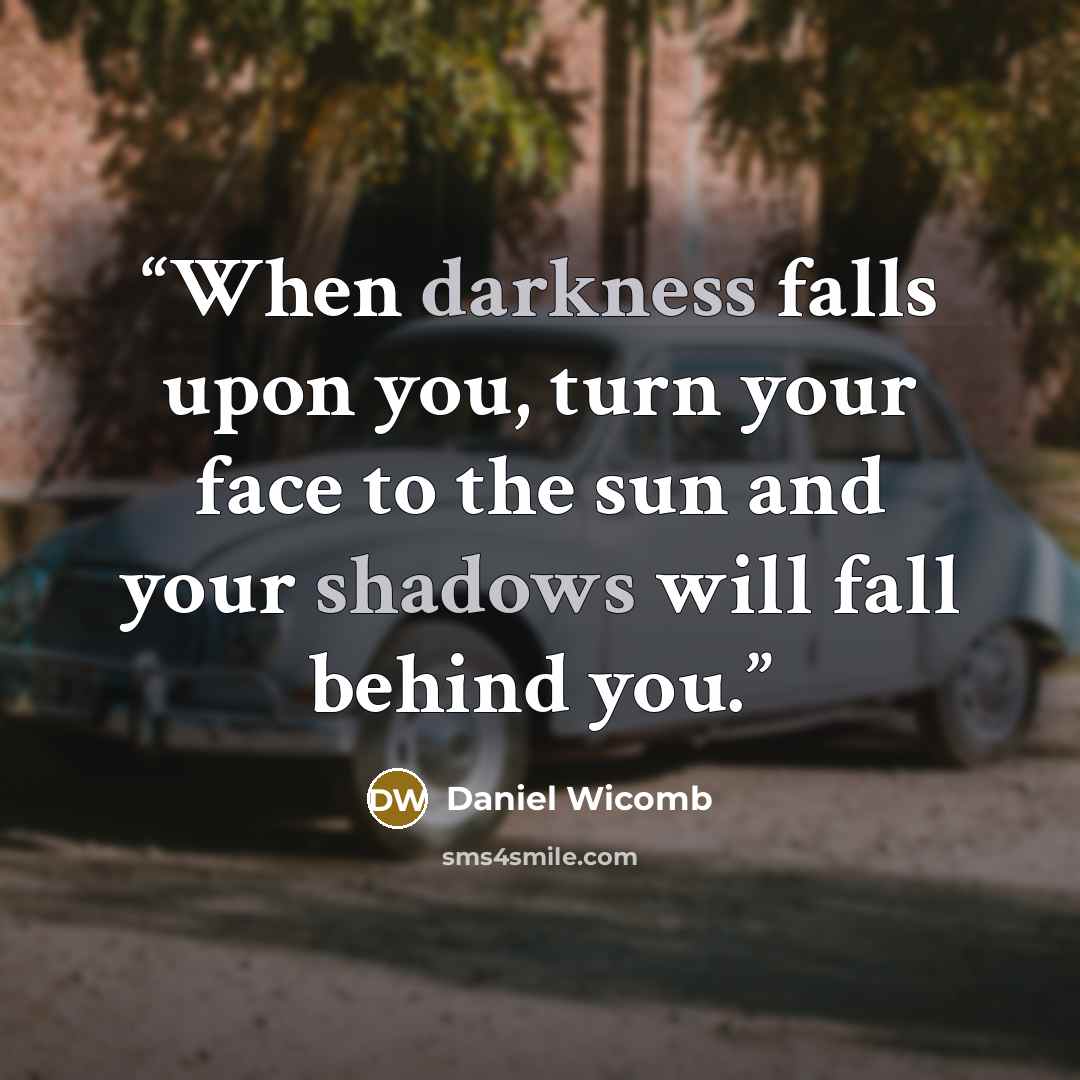 “When darkness falls upon you, turn your face to the sun and your shadows will fall behind you.” quote by Daniel Wicomb