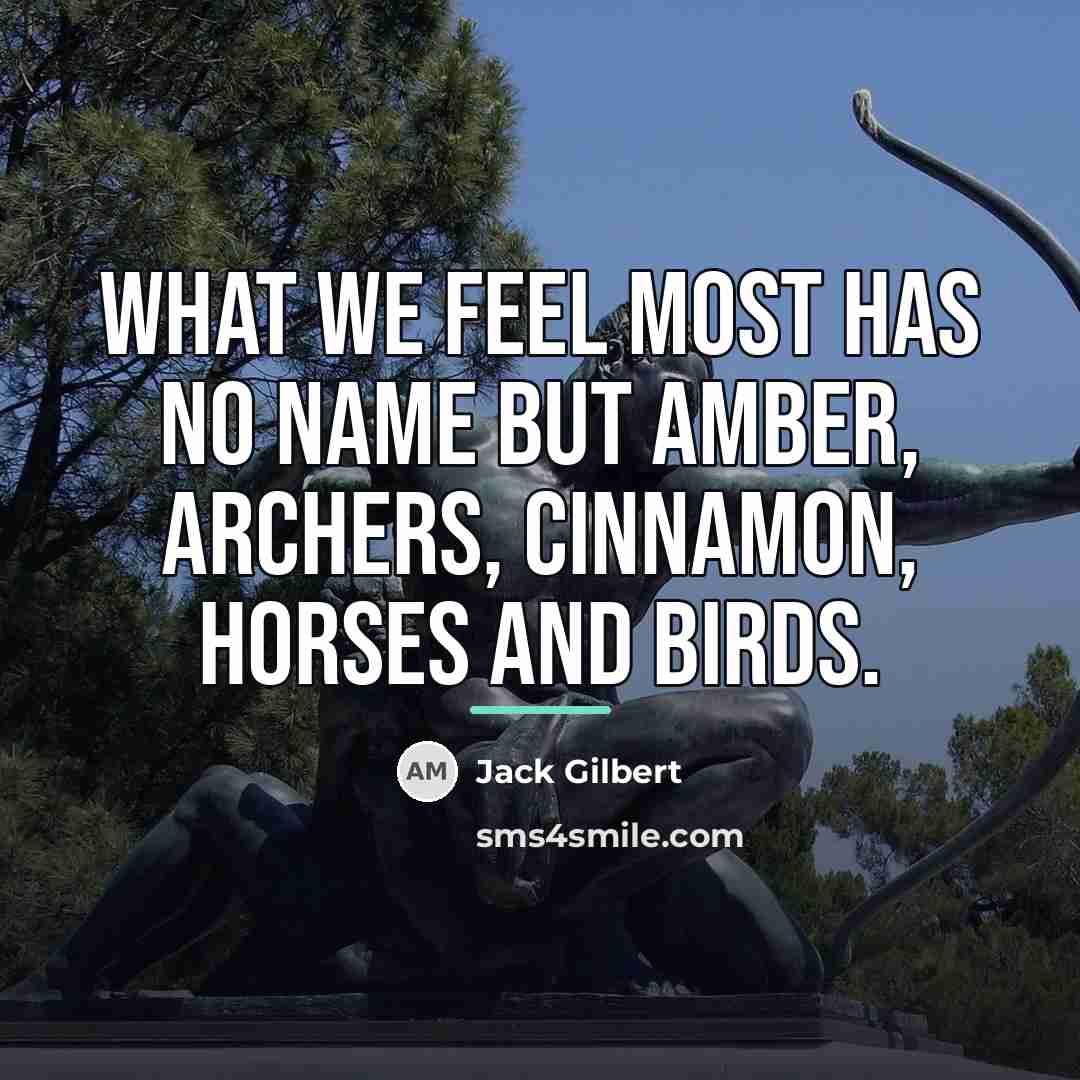 “What we feel most has no name but amber, archers,…” quote by Jack Gilbert