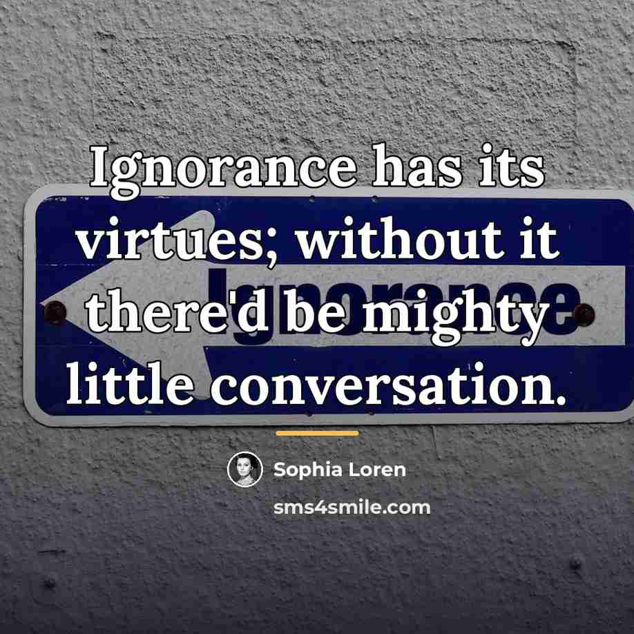 “Ignorance has its virtues; without it there'd be mighty little…” quote by Sophia Loren