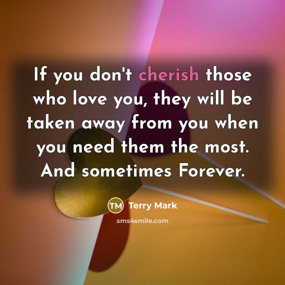 “If you don't cherish those who love you, they will…” quote by Terry Mark