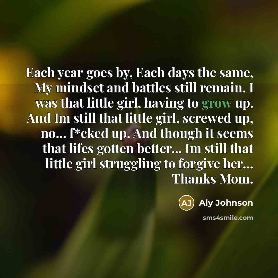 “Each year goes by, Each days the same, My mindset…” quote by Aly Johnson