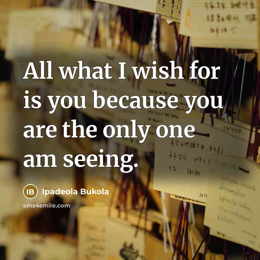 “All what I wish for is you because you are the only one am seeing.” quote by Ipadeola Bukola