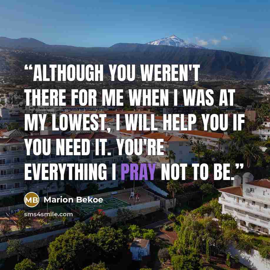 “Although you weren't there for me when I was at my lowest, I will help you if you need it. You're everything I pray not to be.” quote by Marion Bekoe
