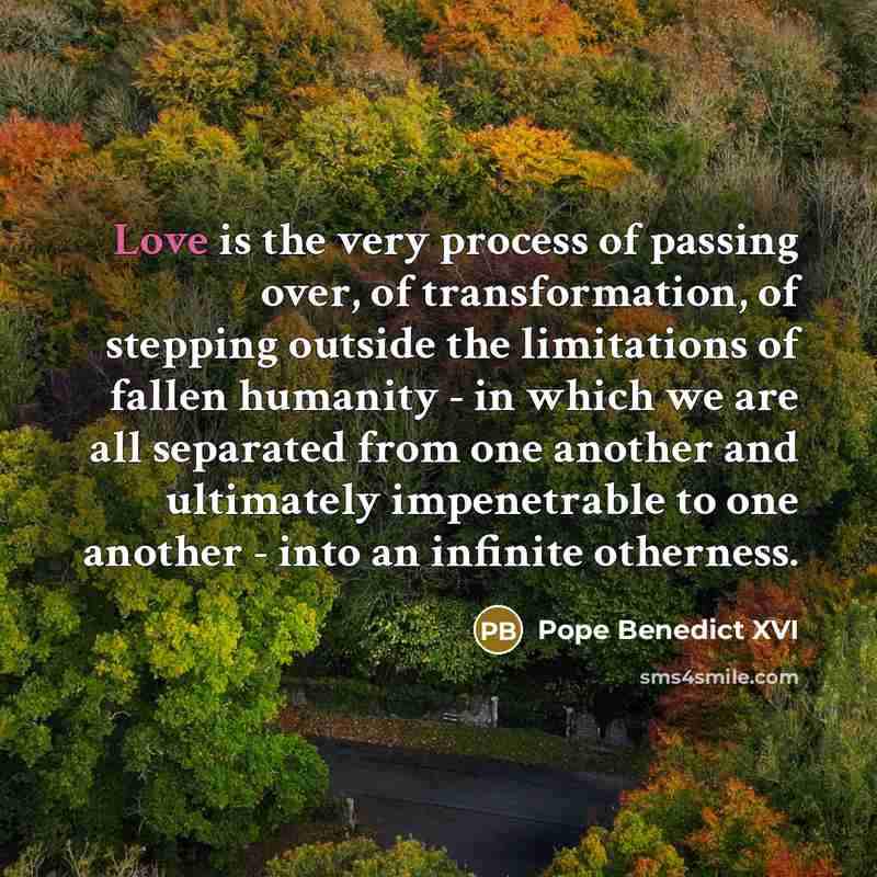 “Love is the very process of passing over, of transformation,…” quote by Pope Benedict XVI