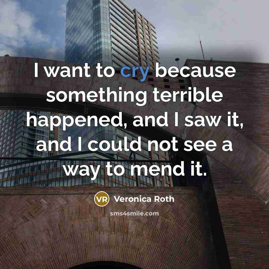 “I want to cry because something terrible happened, and I…” quote by Veronica Roth