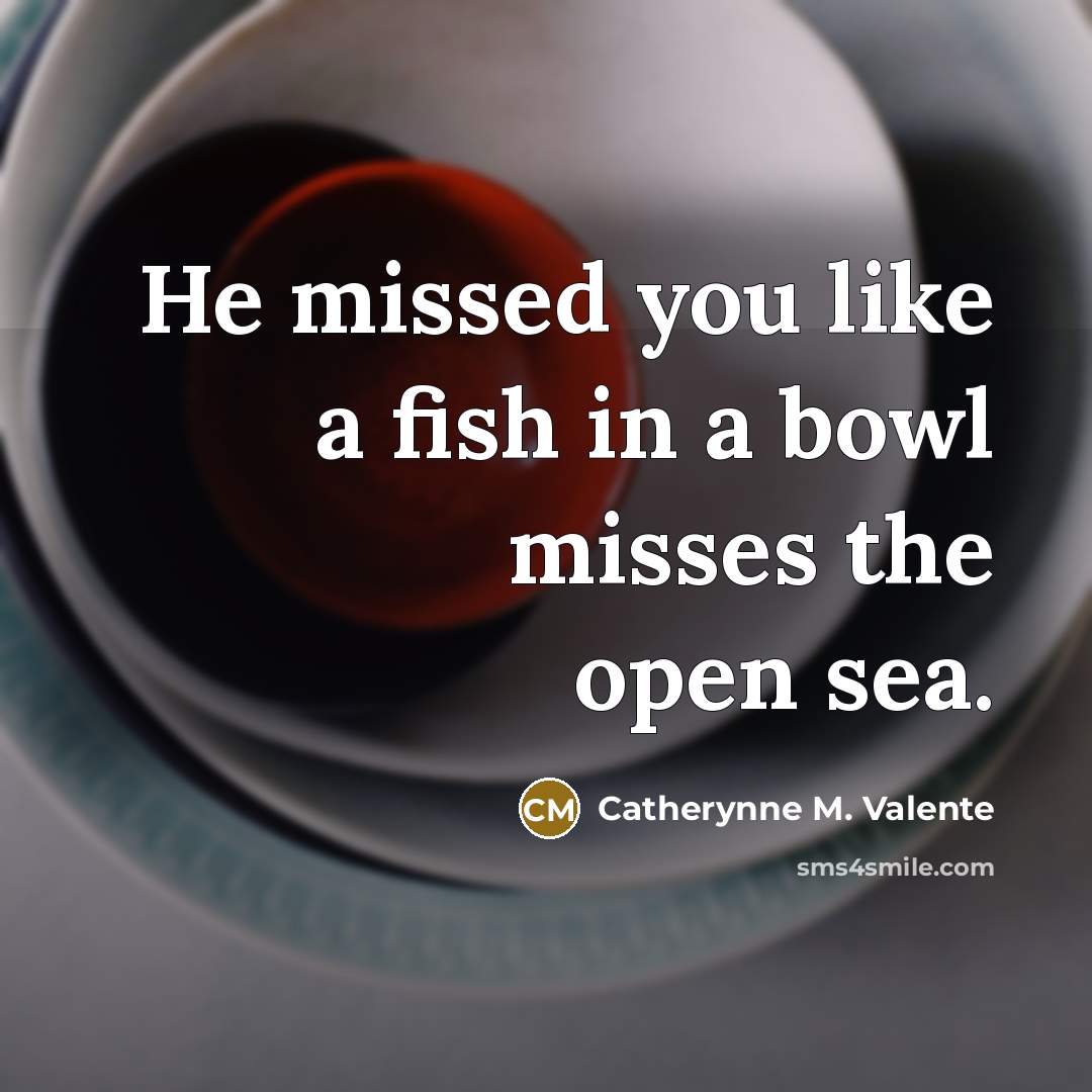 “He missed you like a fish in a bowl misses…” quote by Catherynne M. Valente