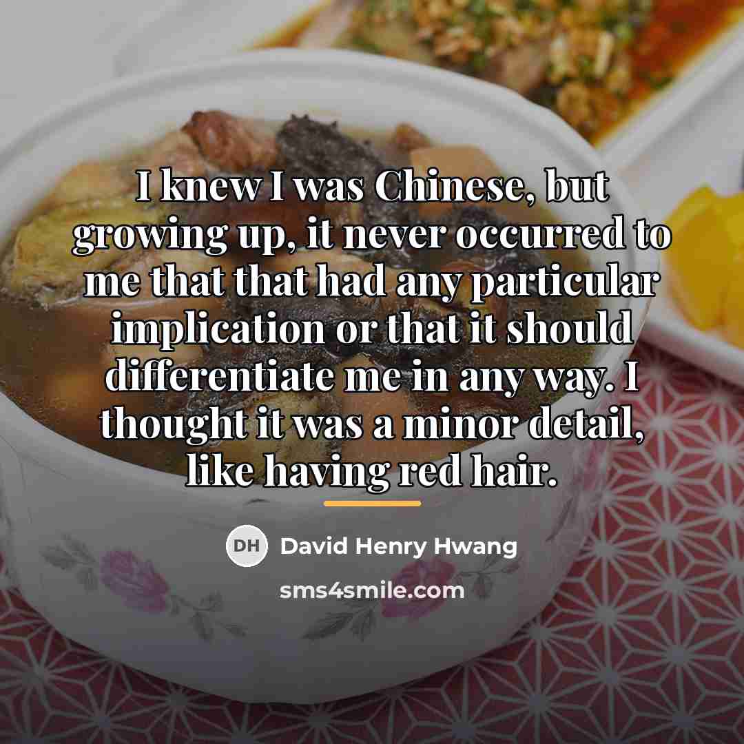 “I knew I was Chinese, but growing up, it never…” quote by David Henry Hwang