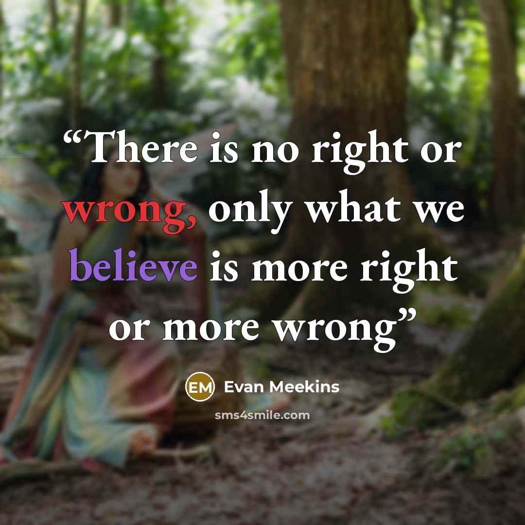 “There is no right or wrong, only what we believe is more right or more wrong” quote by Evan Meekins