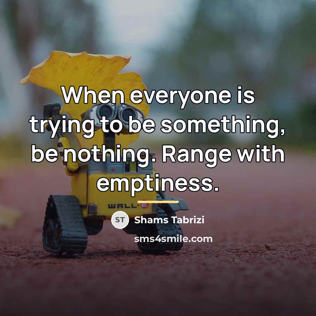 “When everyone is trying to be something, be nothing. Range…” quote by Shams Tabrizi