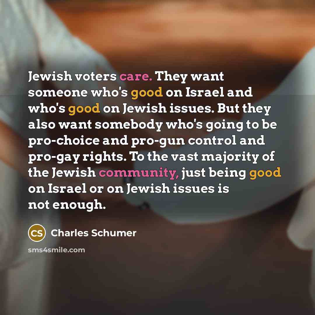 “Jewish voters care. They want someone who's good on Israel…” quote by Charles Schumer