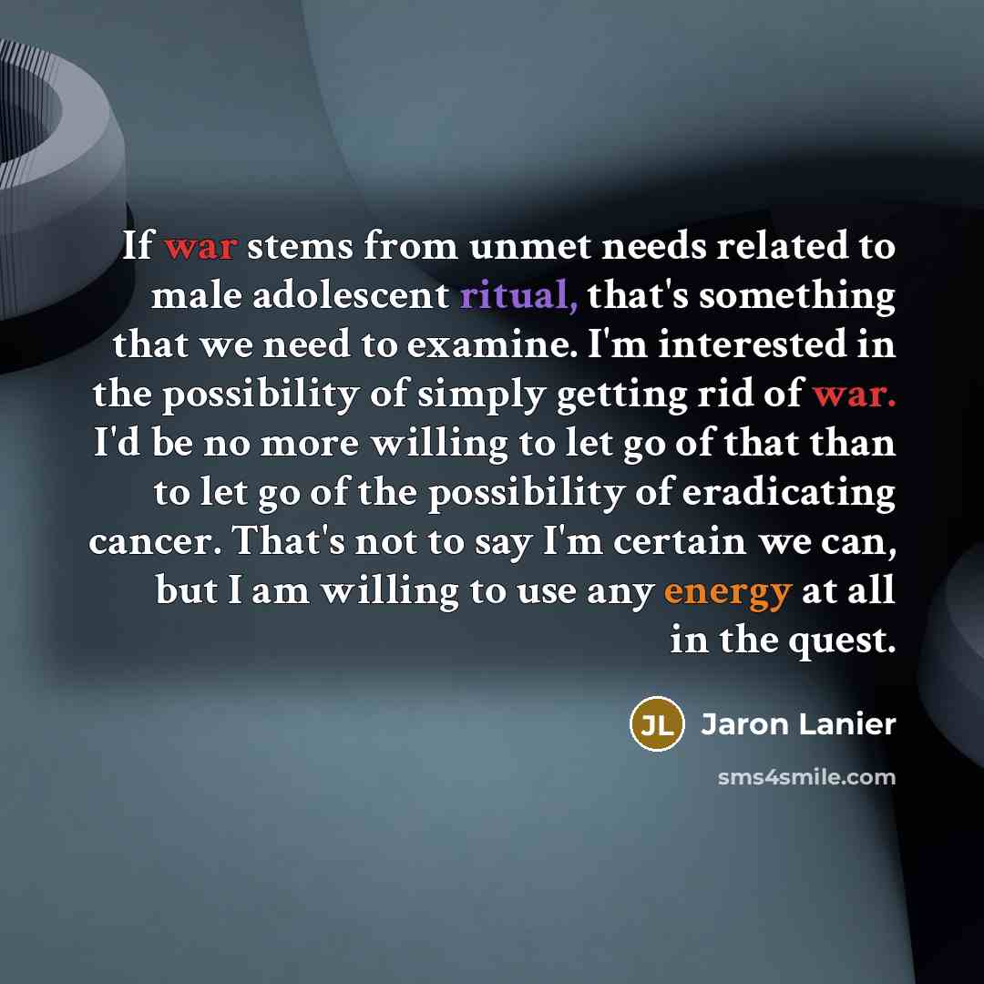 “If war stems from unmet needs related to male adolescent…” quote by Jaron Lanier