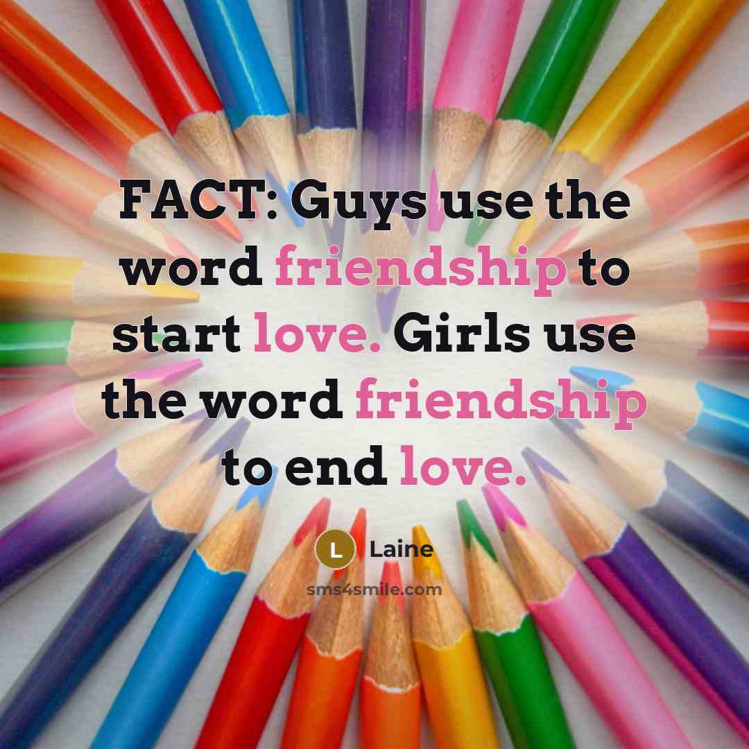 “FACT: Guys use the word friendship to start love. Girls…” quote by Laine